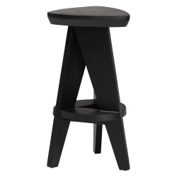 bali & pari Roy Wood Counter Stool - Sculptural Backless Accent Stool with Geometric Base and Integrated Footrest, Black